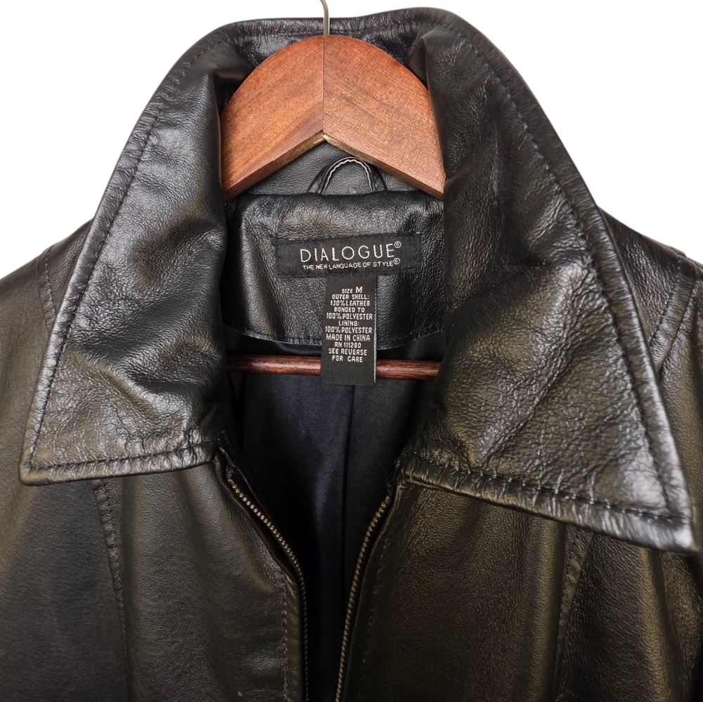 Dialogue Black Leather Zip-Up Jacket – Size M - Bikercore Y2K Style - Picture 5 of 17